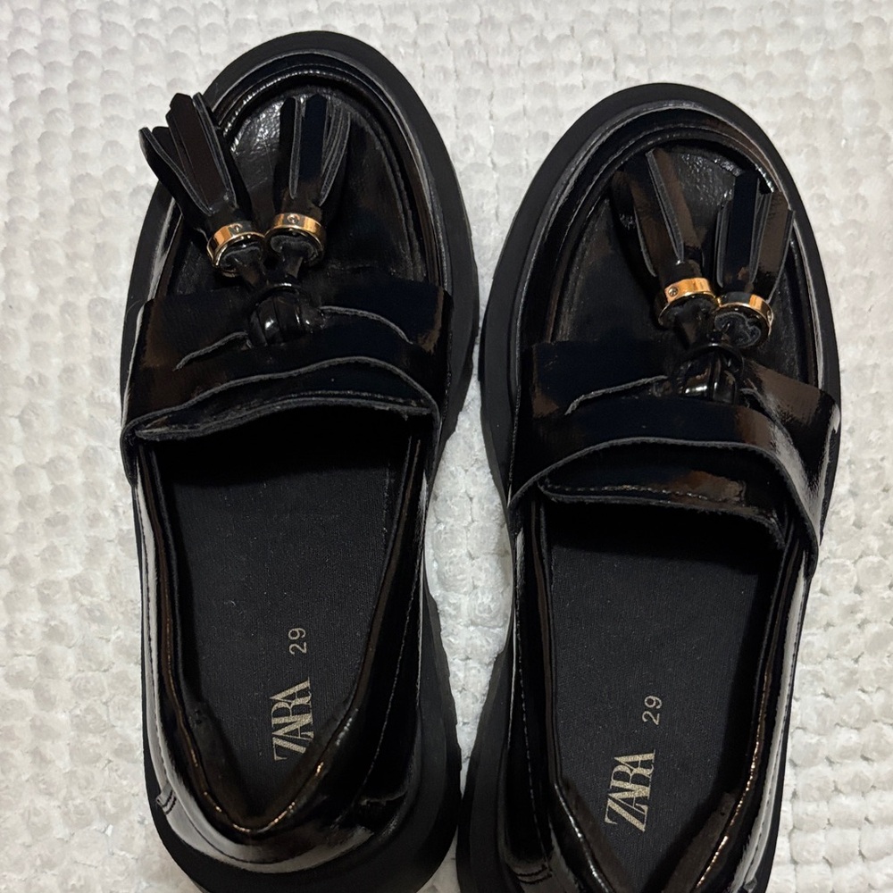 Zara Shiny Black Loafers with Tassels